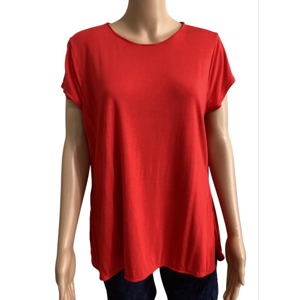 RALPH LAUREN Red Viscose Jersey High Low T-shirt Top 1X